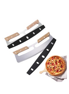 Pizza Cutter Rocker with Wood Handles Protective PP Cover Pizza Slicer Chopper Stainless Steel Pizza Slicer Wheel Big Pizza Knife Cutters Kitchen Tool Outdoor Pizza Oven Accessories 2 Pack