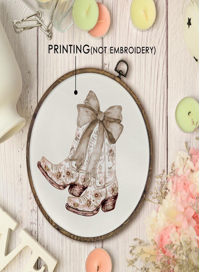 KFXHANGD Beige Cowgirl Bow Round Wall Art Framed, Cowgirls Wall Decor, Vintage Cowgirl Boot Canvas Wall Art Decor, Coquette Cowgirl Hanging Wall Decor for Teen Girls Dorm Room Bathroom, 10x10In - Image 3