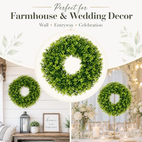 Vlorart 20 Inch Boxwood Wreaths for Front Door，Artificial Spring Wreath for Wall Farmhouse Wedding Front Porch Green Wreaths Year Round Indoor Outdoor for Summer Christmas Wreath Home Decorations - Image 4