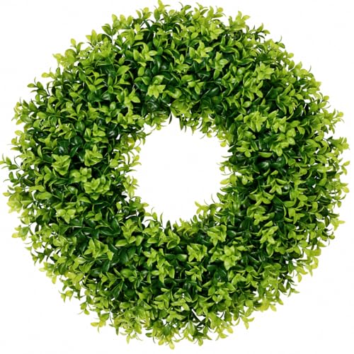 Vlorart 20 Inch Boxwood Wreaths for Front Door，Artificial Spring Wreath for Wall Farmhouse Wedding Front Porch Green Wreaths Year Round Indoor Outdoor for Summer Christmas Wreath Home Decorations - Image 1