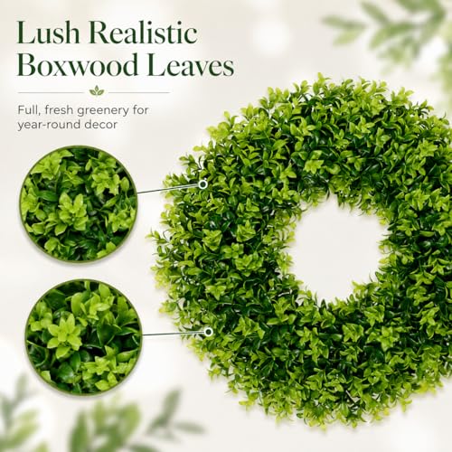 Vlorart 20 Inch Boxwood Wreaths for Front Door，Artificial Spring Wreath for Wall Farmhouse Wedding Front Porch Green Wreaths Year Round Indoor Outdoor for Summer Christmas Wreath Home Decorations - Image 2