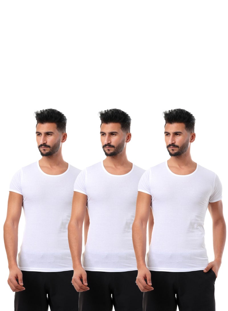 embrator Bundle Of Three Breathable Half Sleeves Cotton Undershirts - White - Image 1