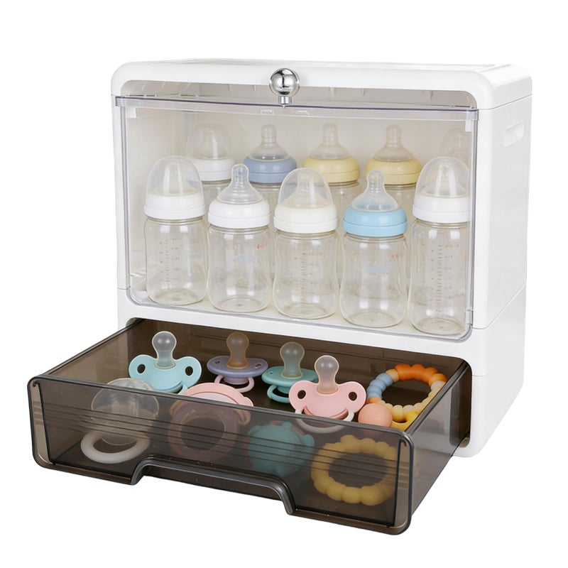 Rainmae Baby Bottle Storage Organizer, Baby Bottle Station Organization with Drawer, Bottles, Nursery Cabinet for Countertop and Kitchen, Baby Organizers and Storage for Bottles, Pacifiers, Pump Part - Image 1