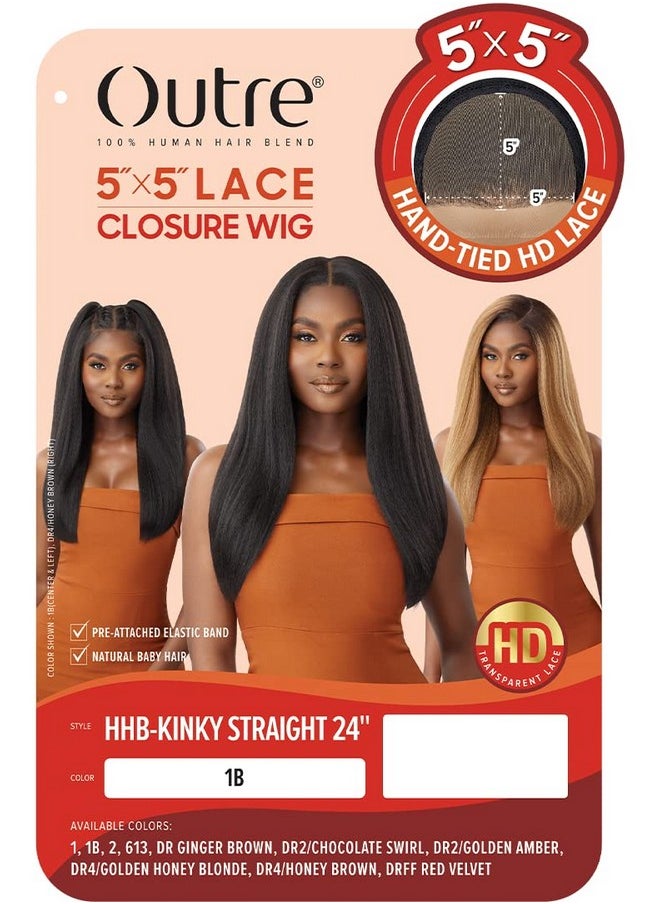 Outre Utre 5X5 Lace Closure Wig Human Hair Blend Kinky Straight 24" (1B)  - Image 3