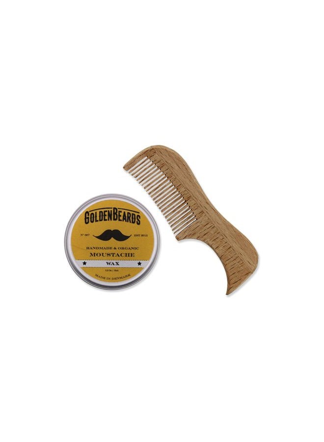 GOLDEN BEARDS Moustache Wax and Comb an ECO WOOD Comb. Get the BEST Moustache Wax KIT with a 2.9 inch Comb at ordering these Natural products! - Image 1