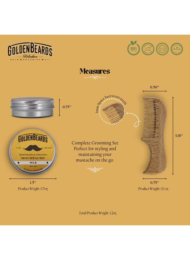 GOLDEN BEARDS Moustache Wax and Comb an ECO WOOD Comb. Get the BEST Moustache Wax KIT with a 2.9 inch Comb at ordering these Natural products! - Image 5