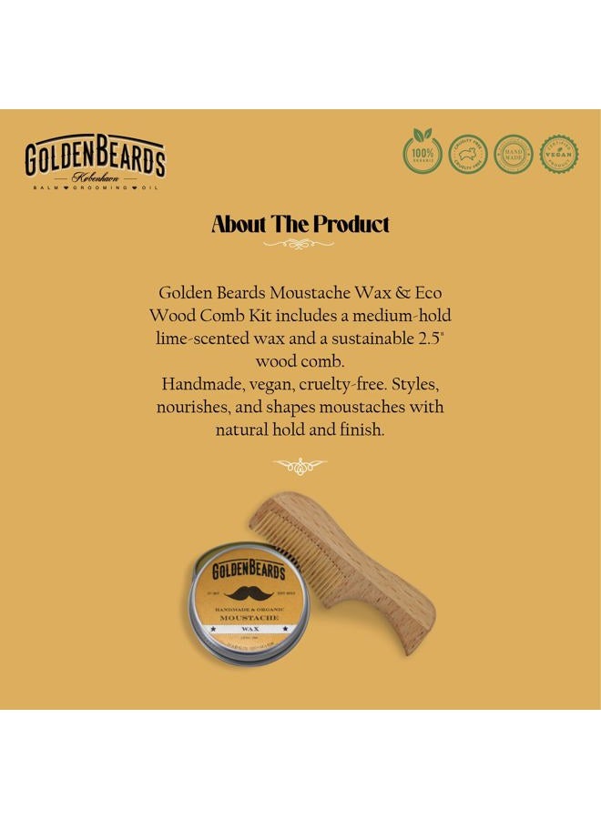 GOLDEN BEARDS Moustache Wax and Comb an ECO WOOD Comb. Get the BEST Moustache Wax KIT with a 2.9 inch Comb at ordering these Natural products! - Image 2