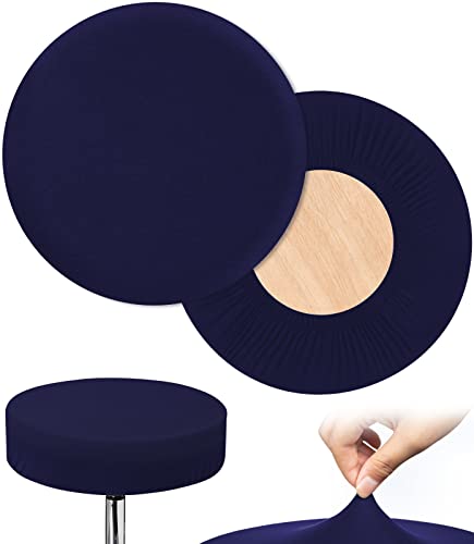 HFATMOS Bar Stool Covers Round, 2 Pcs Stool Slipcovers High Elastic, Circle Chair Covers, Soft & Easy to Clean Chair Seat Cushion Slipcover Fit for Stool of Dia 11-14 Inch, Navy Blue - Image 1