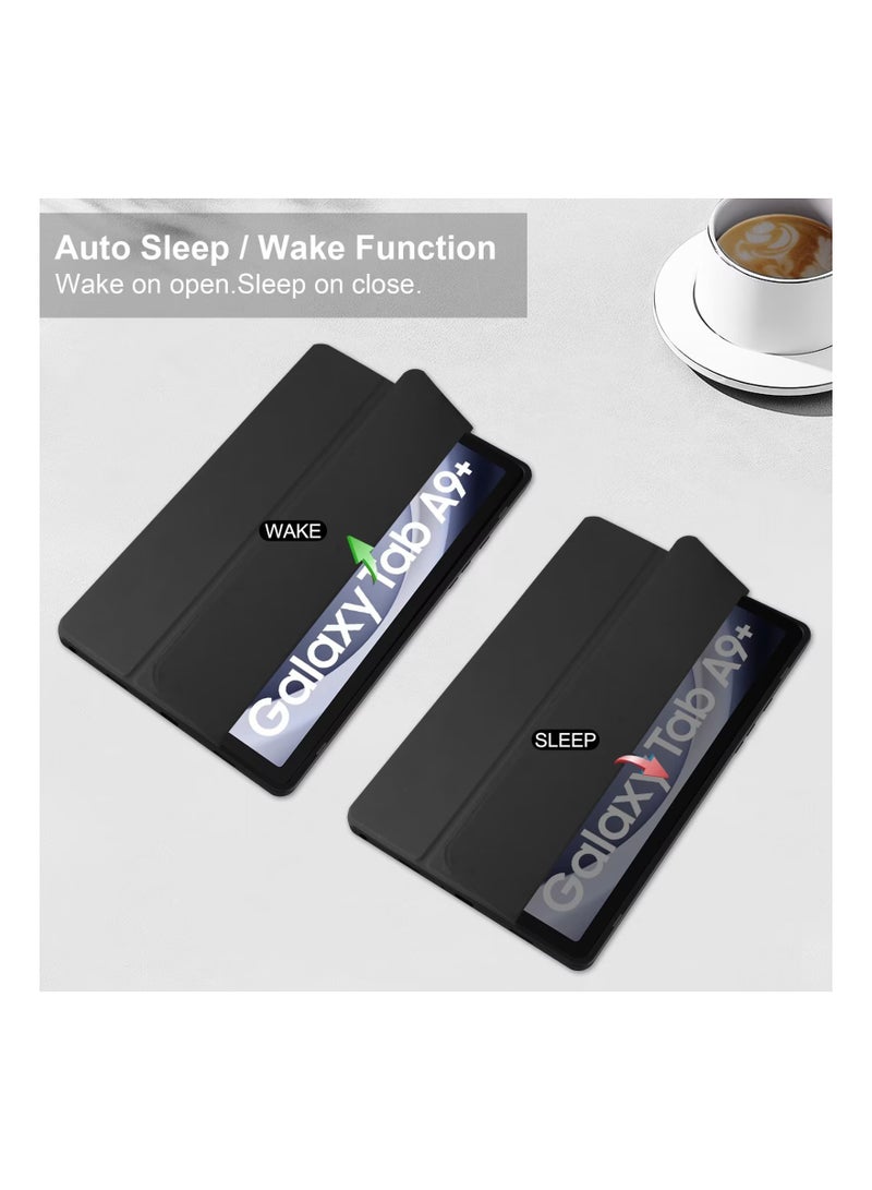 URBBKING Transparent Hard Shell Back Trifold Smart Cover Protective Slim Case for Samsung Galaxy Tab A9 Plus Black - Image 2