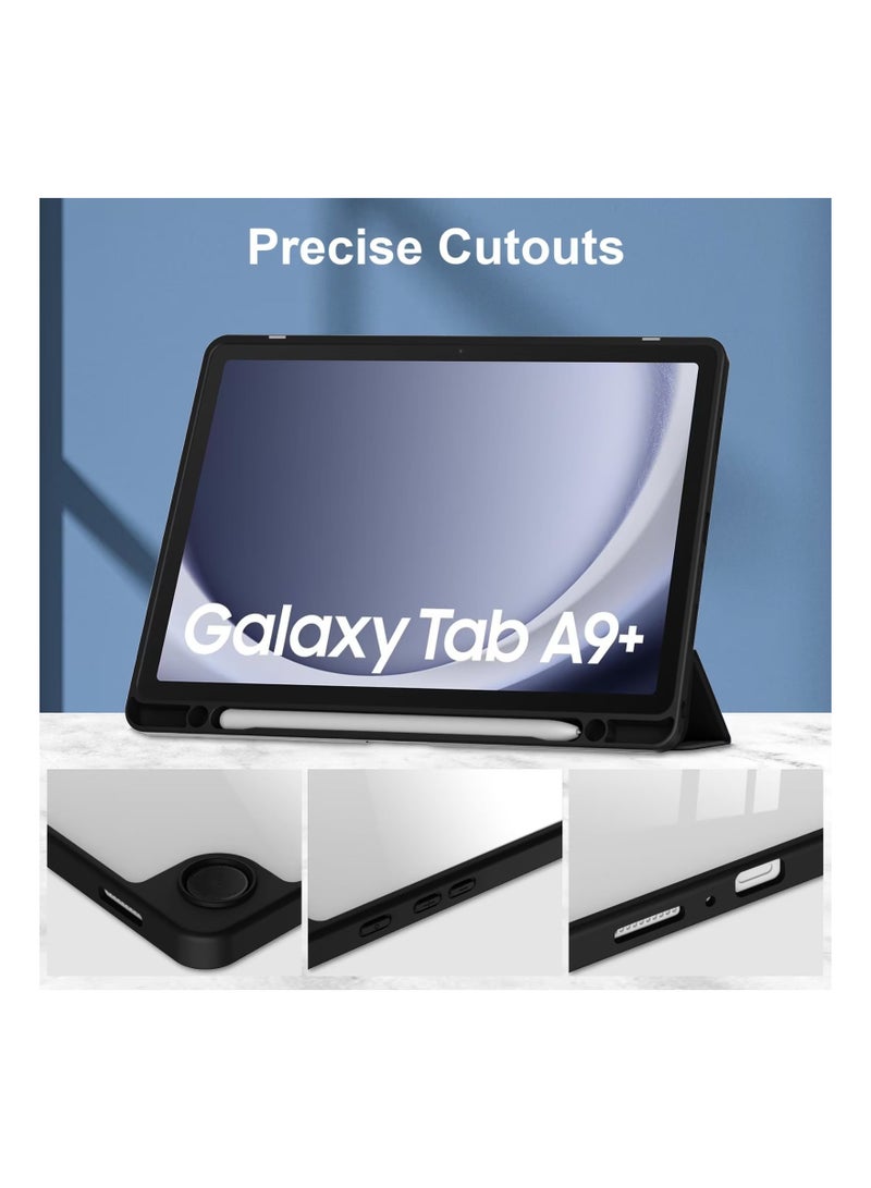 URBBKING Transparent Hard Shell Back Trifold Smart Cover Protective Slim Case for Samsung Galaxy Tab A9 Plus Black - Image 4