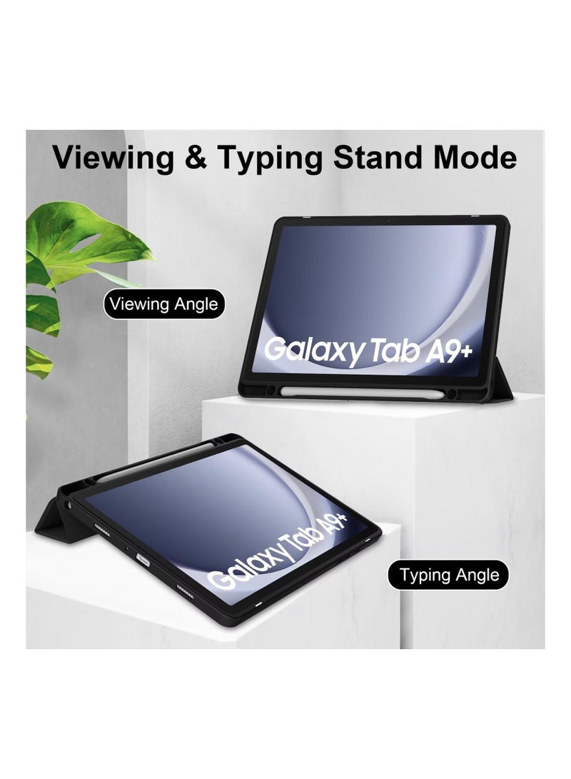 URBBKING Transparent Hard Shell Back Trifold Smart Cover Protective Slim Case for Samsung Galaxy Tab A9 Plus Black - Image 3
