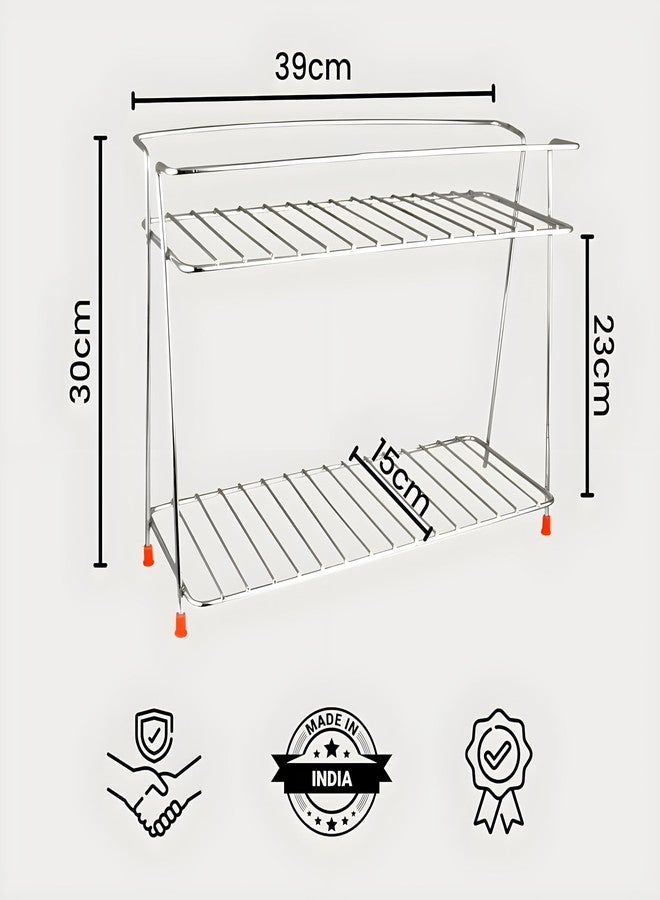 Gridkitchen Stainless Steel 2 Layer Kitchen Rust-Free Wall Mount Stand (Rectangular 2) - Tiered Shelf - Image 4