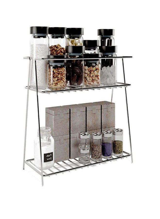 Gridkitchen Stainless Steel 2 Layer Kitchen Rust-Free Wall Mount Stand (Rectangular 2) - Tiered Shelf - Image 2