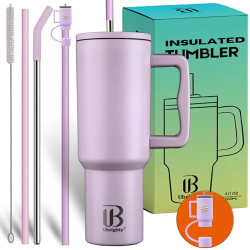 Ubrighty 1200ML Tumbler with Lid and Straw | One Ps Stainless Steel Water Tumbler Sipper Insulated Hot and Cold with Handle Leak Proof Cup Coffee Mug Cupholder for Gym Office Travelling (Lilac Mist) - Image 1