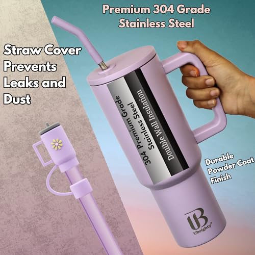 Ubrighty 1200ML Tumbler with Lid and Straw | One Ps Stainless Steel Water Tumbler Sipper Insulated Hot and Cold with Handle Leak Proof Cup Coffee Mug Cupholder for Gym Office Travelling (Lilac Mist) - Image 4