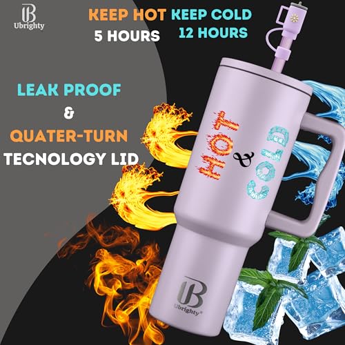 Ubrighty 1200ML Tumbler with Lid and Straw | One Ps Stainless Steel Water Tumbler Sipper Insulated Hot and Cold with Handle Leak Proof Cup Coffee Mug Cupholder for Gym Office Travelling (Lilac Mist) - Image 3