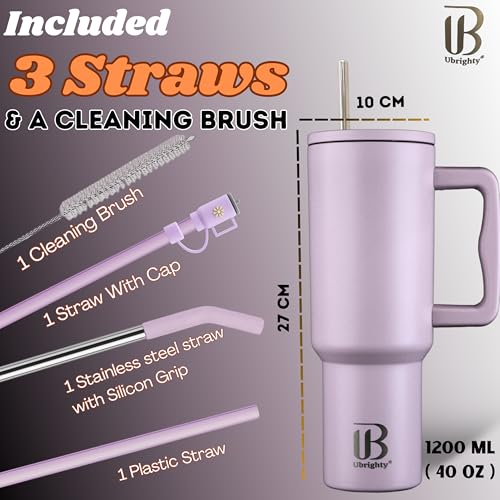 Ubrighty 1200ML Tumbler with Lid and Straw | One Ps Stainless Steel Water Tumbler Sipper Insulated Hot and Cold with Handle Leak Proof Cup Coffee Mug Cupholder for Gym Office Travelling (Lilac Mist) - Image 2