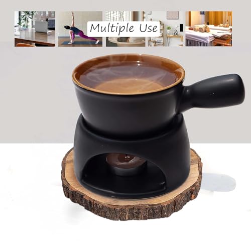 Pure Source India Ceramic Aroma Oil Diffuser Burner with Tealight Holder – Perfect for Essential Oils, Spa, Diwali Gifting, Yoga & Meditation (Foundue Black) - Image 5