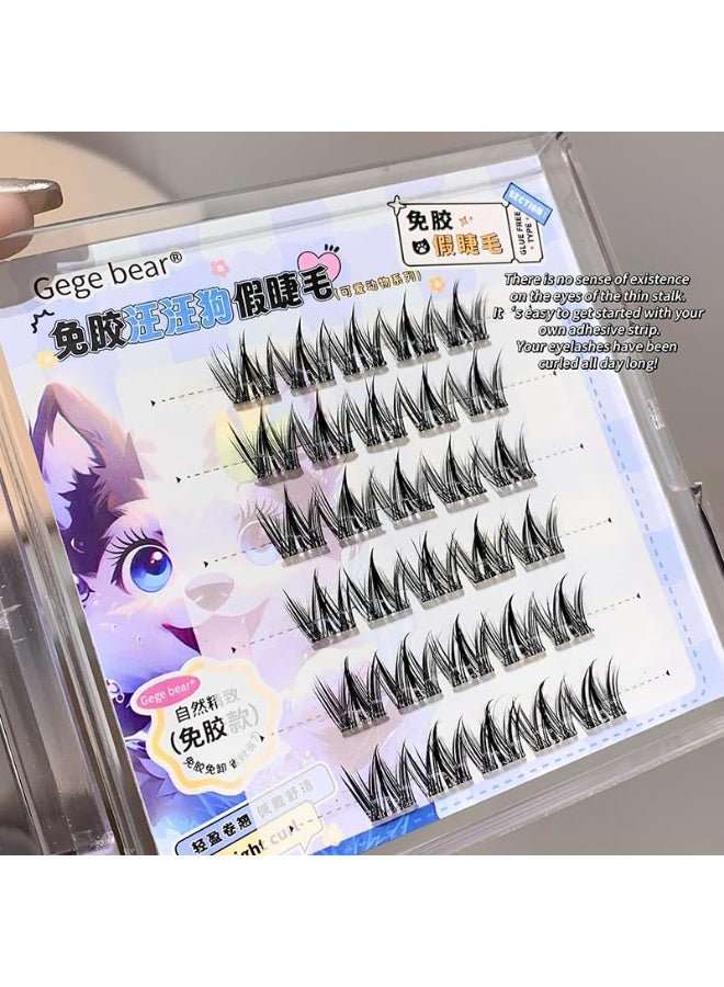 Gege Bear Glue Free False Eyelashes | Kawaii Soft Pastel Packaging | Ultra Lightweight Natural Feel | Three-Dimensional Curling Volume Enhancement | Self-Adhesive Technology No Glue Required | Cat Elf Bird Chirping Fox Rabbit Dog | Easy Application Sensitive Eye Safe Formula (01# Wangwang Dog Style, 36Pcs) - Image 4