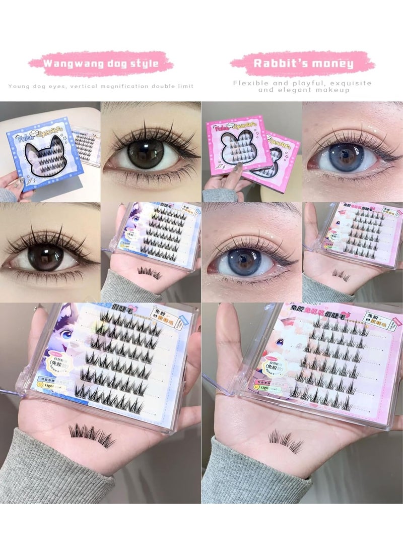 Gege Bear Glue Free False Eyelashes | Kawaii Soft Pastel Packaging | Ultra Lightweight Natural Feel | Three-Dimensional Curling Volume Enhancement | Self-Adhesive Technology No Glue Required | Cat Elf Bird Chirping Fox Rabbit Dog | Easy Application Sensitive Eye Safe Formula (01# Wangwang Dog Style, 36Pcs) - Image 3