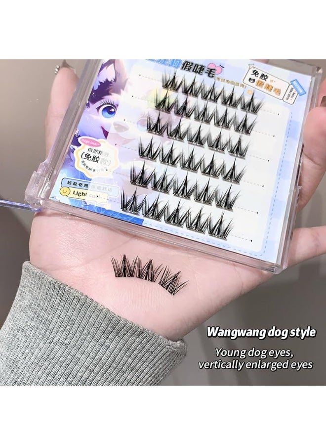 Gege Bear Glue Free False Eyelashes | Kawaii Soft Pastel Packaging | Ultra Lightweight Natural Feel | Three-Dimensional Curling Volume Enhancement | Self-Adhesive Technology No Glue Required | Cat Elf Bird Chirping Fox Rabbit Dog | Easy Application Sensitive Eye Safe Formula (01# Wangwang Dog Style, 36Pcs) - Image 2