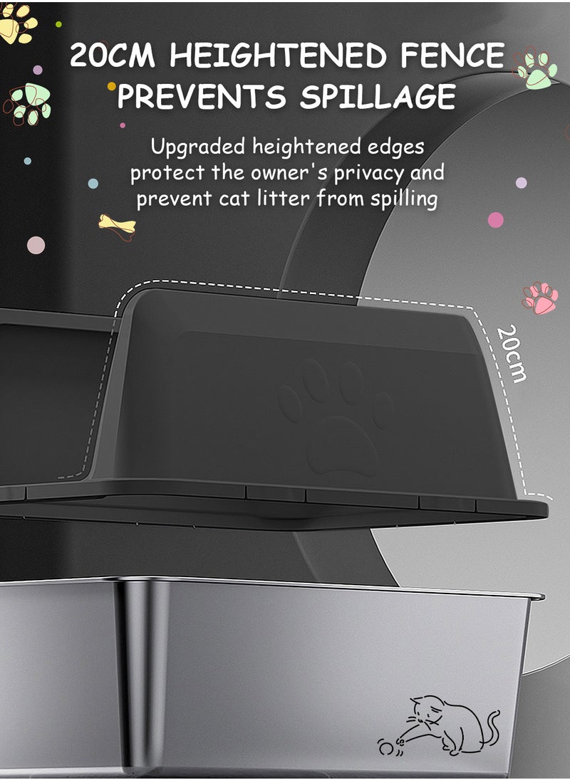 Kidle - Large Stainless Steel Cat Litter Box with Litter Scoop Cat Toilet Cat Litter Tray High Wall Side Shell Non-Sticky Anti Splashing and Easy Clean 60*40*15cm - Image 1