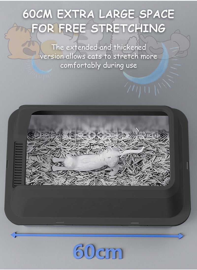 Kidle - Large Stainless Steel Cat Litter Box with Litter Scoop Cat Toilet Cat Litter Tray High Wall Side Shell Non-Sticky Anti Splashing and Easy Clean 60*40*15cm - Image 1