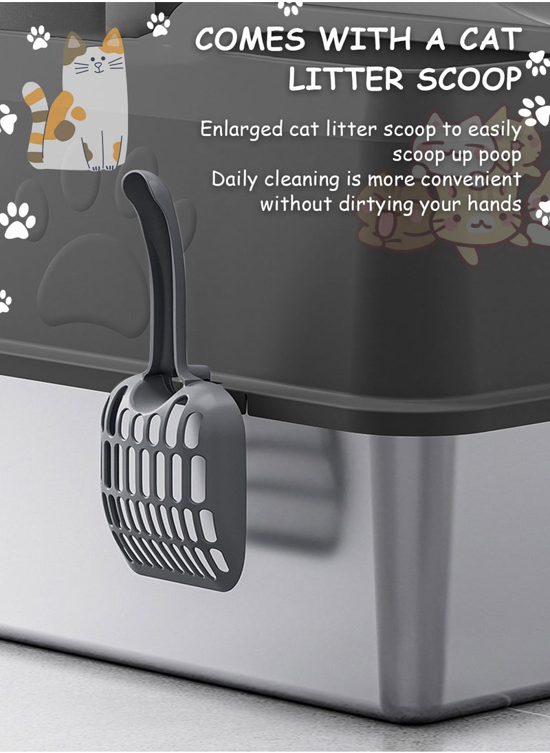 Kidle - Large Stainless Steel Cat Litter Box with Litter Scoop Cat Toilet Cat Litter Tray High Wall Side Shell Non-Sticky Anti Splashing and Easy Clean 60*40*15cm - Image 1
