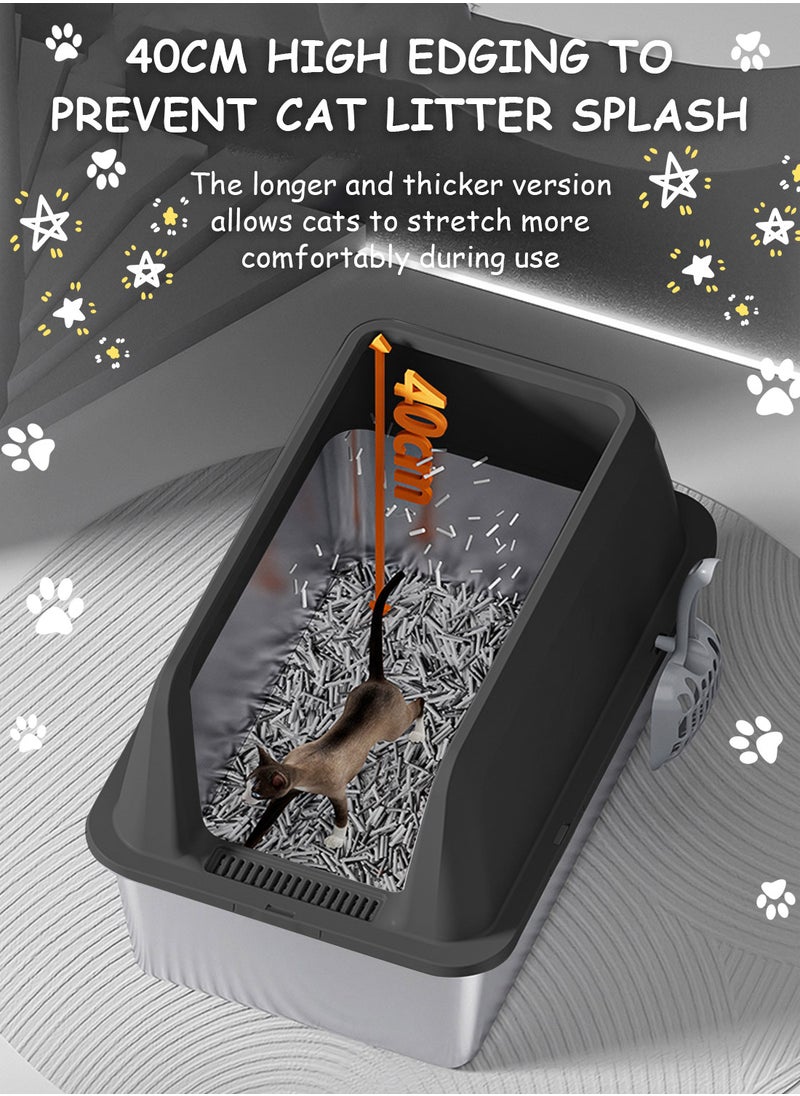 Kidle - Large Stainless Steel Cat Litter Box with Litter Scoop Cat Toilet Cat Litter Tray High Wall Side Shell Non-Sticky Anti Splashing and Easy Clean 60*40*15cm - Image 1