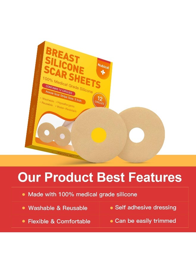 Nubical Silicone Scar Sheets for Breast 12 Pack Medical Scar Removal Sheets Silicone Sheet Breast Post Surgery Supplies for Scars Treatment Areola Gel Circles 3 IN - Image 2