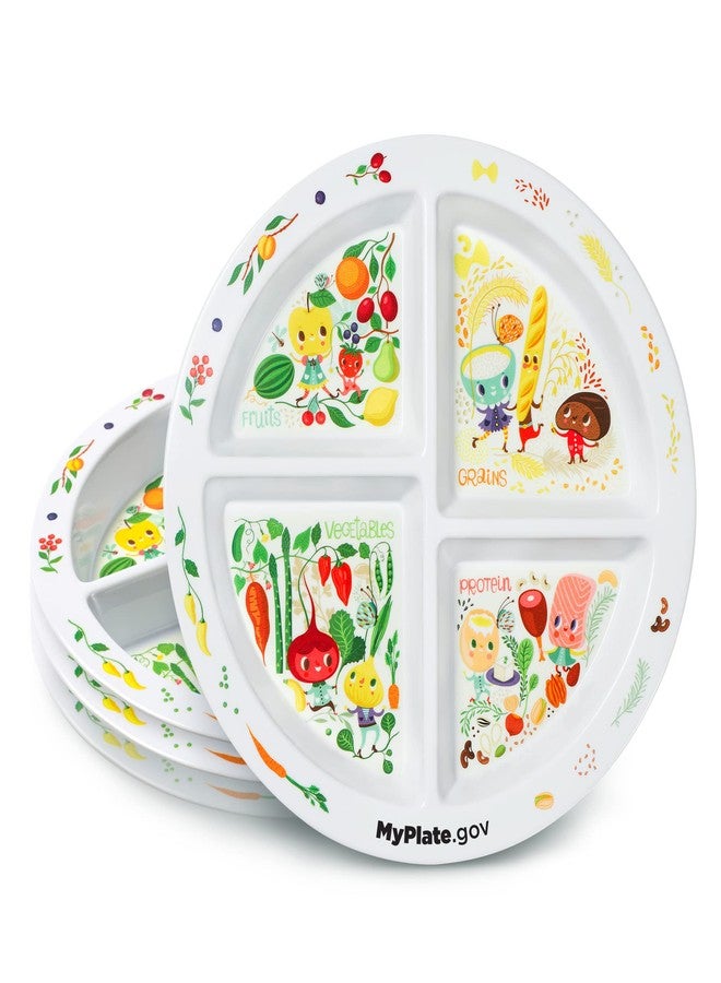 MyPlate Materials أطباق ماي بليت ماتيريالز لوجبات العشاء للأطفال | طبق للتحكم في الحصص الغذائية لتغذية متوازنة | خالٍ من مادة BPA، آمن للغسل في غسالة الأطباق | مزود بفواصل | طبق للتحكم في حصص مرضى السكري، 4 قطع - Image 1