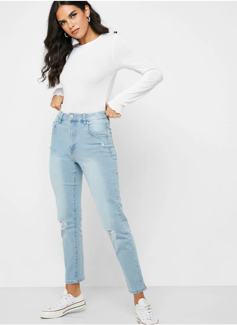 Cotton On Knee Ripped High Rise Jeans