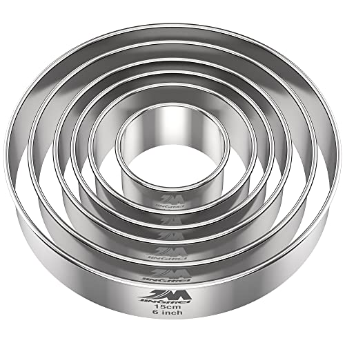 M JINGMEI M JNGMEI 6 Pieces Stainless Steel Cookie Biscuit Cutter Set 2'', 3'',3.5'', 4'',5''and6'' Biscuit Plain Edge Round Cutters large Sizes Shape Molds Ranging from 2-6 Inches Multiple Sizes - Image 1