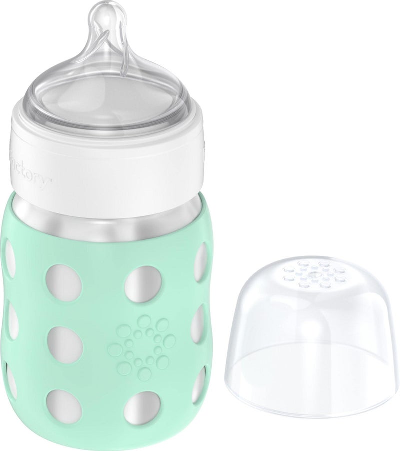 Lifefactory 8-Ounce Stainless-Steel Vacuum-Insulated Wide-Neck Baby Bottle with Stage 2 Nipple (3-6 Months) Mint, LS2211WMI4 - Image 1