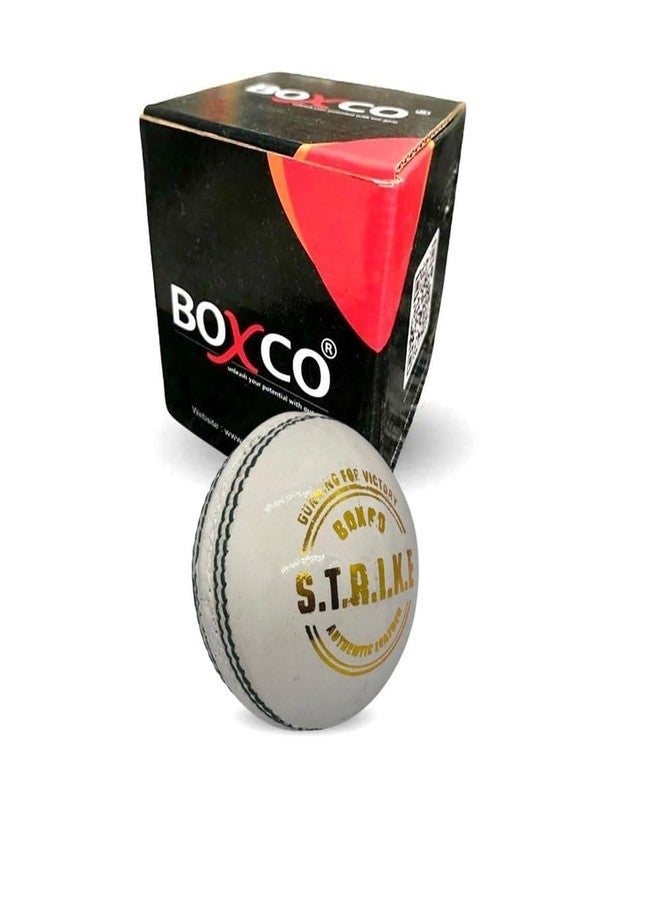 BOXCO Strike White Leather Cricket Ball, Hand Stitched Four Piece Construction for Tournament, T20, ODI Matches - Image 2