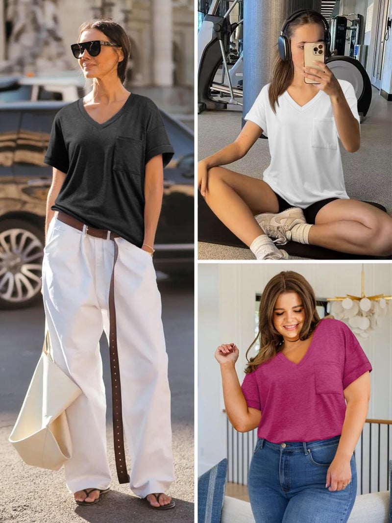 ATHMILE Womens T Shirts 2024 Short Sleeve V-Neck Shirts Cute Fit Summer Casual Tee Tops S-XXL Army Green - Image 5
