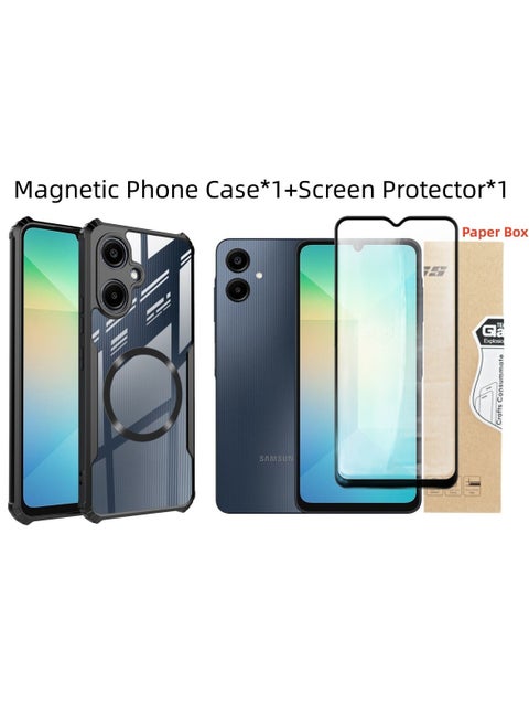 [1+1 Sets] For Samsung Galaxy A06 Case & Screen Protector Magnetic Suction Car Phone Case with Anti Drop Function High Transmittance Glass Scratch Resistant Tempered Glass