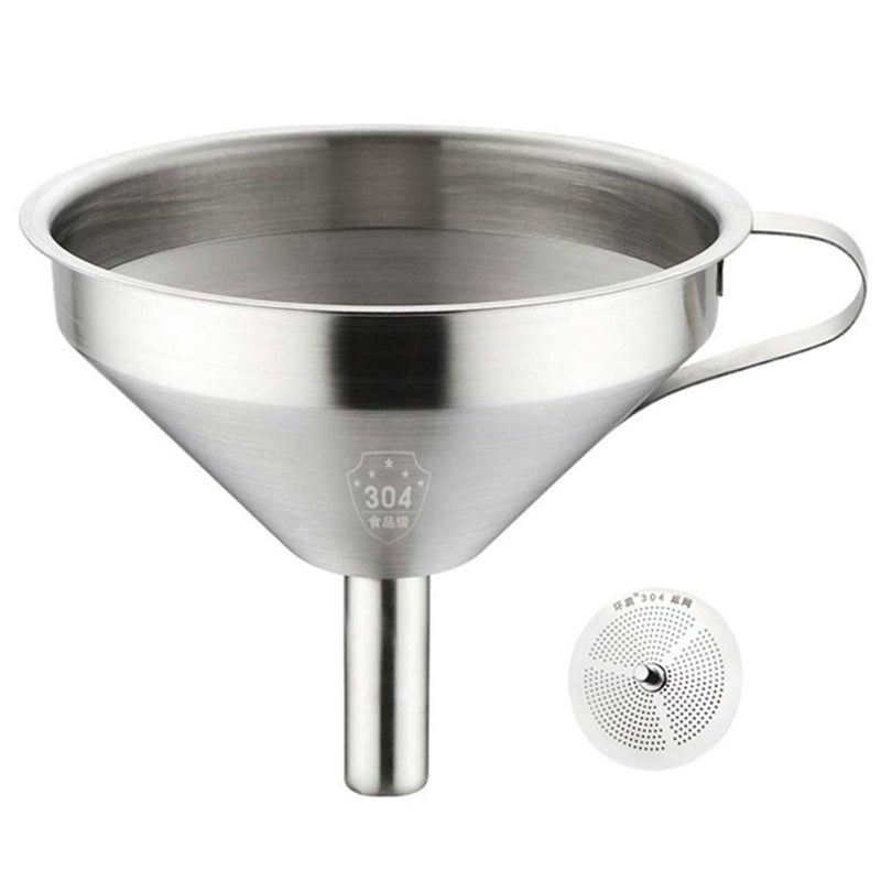 HONUTIGE Stainless Steel Funnel with Fine Mesh Strainer, 5-Inch Metal Hopper with Handle, 300 Mesh Cooking Oil Filter Jam Straining Set for Transfer of Liquid Ingredients/Wine/Liquor/Enzymes - Image 1