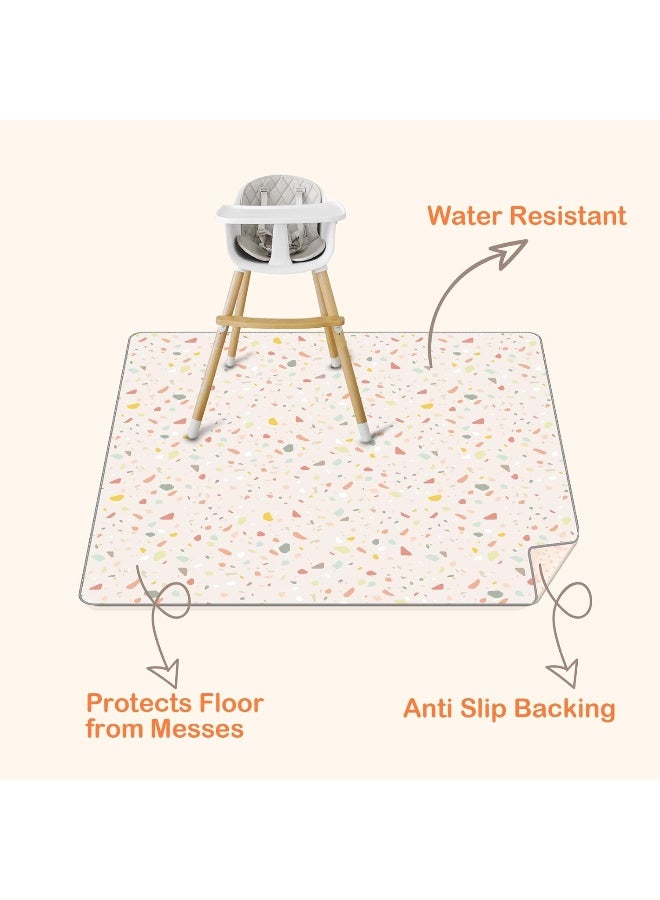 CLYMENE Splat Mat for Under High Chair | 51x51 Inch Anti-Slip Baby Splash Mat | Waterproof & Washable Spill Mat for Highchair Floor and Infant Play (Terrazzo Treasure) - Image 2