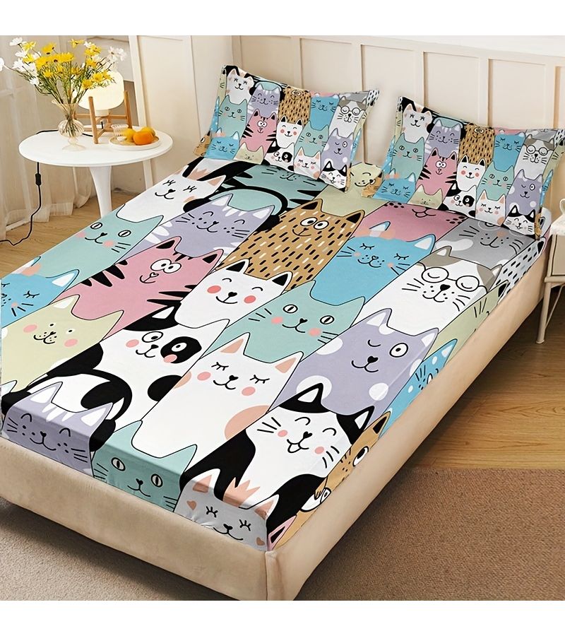 3Pcs King Size Multicolor Cat Animal Home High Definition Digital Print Bedding - Image 2