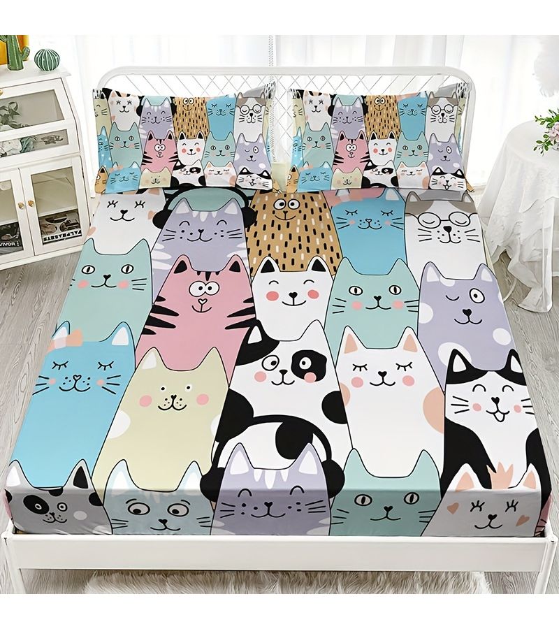 3Pcs King Size Multicolor Cat Animal Home High Definition Digital Print Bedding - Image 1