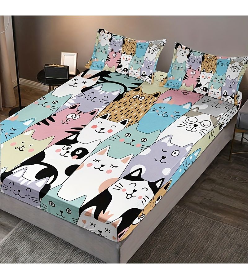 3Pcs King Size Multicolor Cat Animal Home High Definition Digital Print Bedding - Image 5