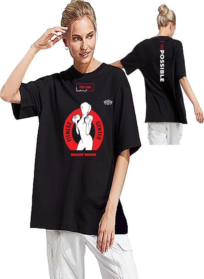 Genérico Women's Oversize T-shirt - FITNESS CENTER Printed for exercise, gym and bodybuilding 09  - Image 1