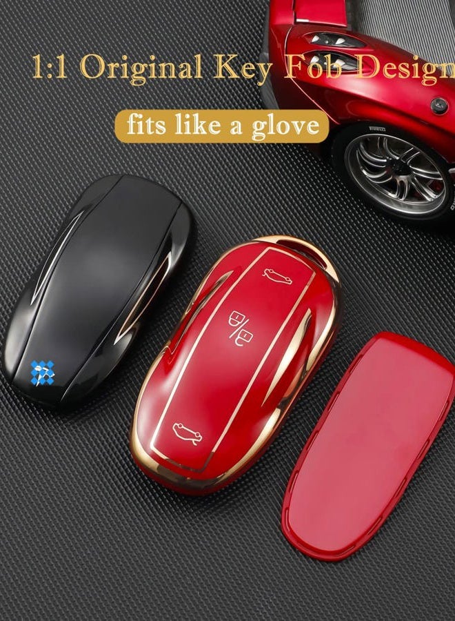 Cacacar Tesla Model X Key Fob Cover with Keychain, Full Cover Protection, Premium Soft TPU, Leather & Aluminum Alloy, Ivory - Image 3