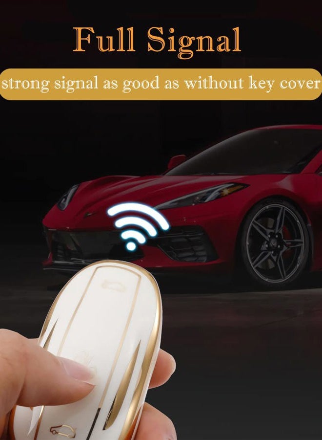 Cacacar Tesla Model X Key Fob Cover with Keychain, Full Cover Protection, Premium Soft TPU, Leather & Aluminum Alloy, Ivory - Image 5