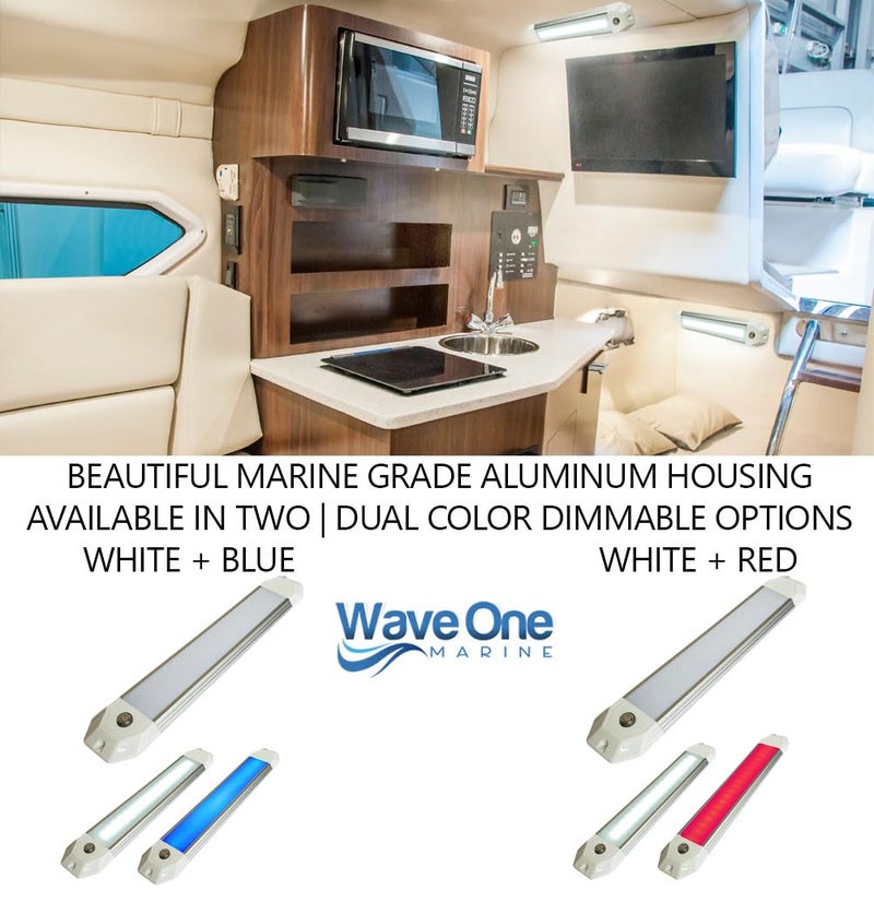 Wave One Marine 12" Dual Color Dimmable Dome Boat Light | 12V Volt RV Aluminum Housing Touch Dimmer Switch | IP67 Waterproof Interior Exterior (White | Red) - Image 2