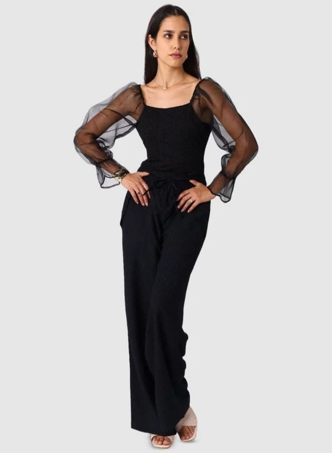 Freehand  Women Regular Fit Textured Square Neck Long Sleeve Balloon Top  | Best Price UAE