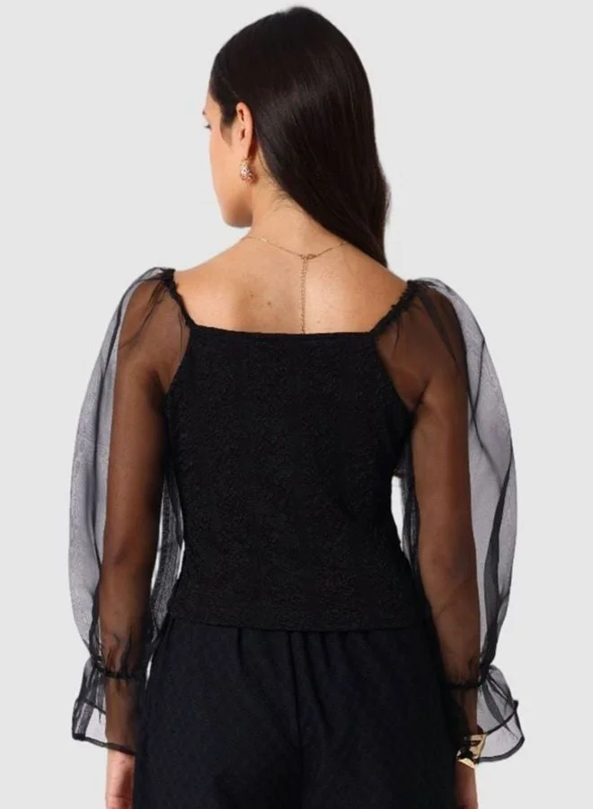 Freehand  Women Regular Fit Textured Square Neck Long Sleeve Balloon Top  | Best Price UAE