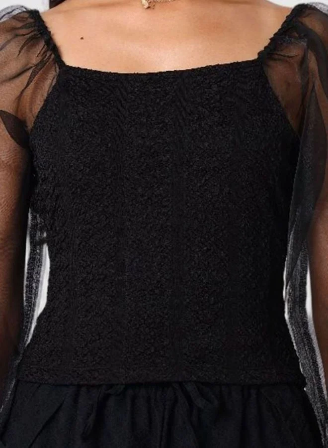 Freehand  Women Regular Fit Textured Square Neck Long Sleeve Balloon Top  | Best Price UAE