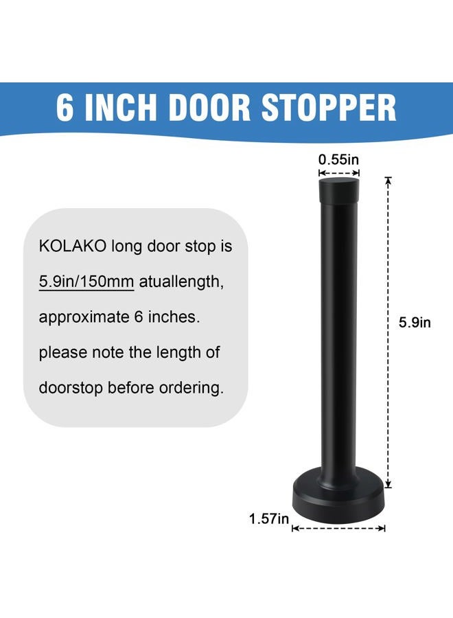 KOLAKO Door Stops, 6 Inch Door Stopper, Wall Mount, Brushed Stainless Steel Extra Long Doorstops with Sound Dampening Rubber Tip Bumper Modern Black Long Doors Stoppers for Bottom of Doors - Image 2